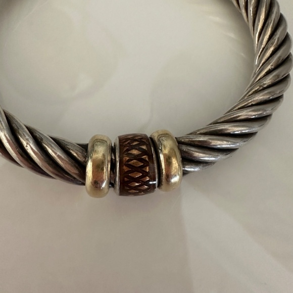 ALS Italy Sterling Silver & 18K Gold Cable Bangle Hinged Bracelet - Picture 4 of 14